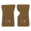 1970 Chevrolet Corvette floor mats with the 1968-72 Corvette Cross Flags logo in Cutpile 4640 Dark Saddle carpet, illustration