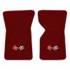 1970 Chevrolet Corvette floor mats with the 1968-72 Corvette Cross Flags logo in Essex 1016A Red carpet, illustration