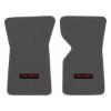 1970 Chevrolet Corvette floor mats with the Corvette logo in Loop 22 Gunmetal Gray carpet, illustration