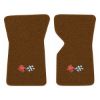 1971 Chevrolet Corvette floor mats with the 1968-72 Corvette Cross Flags logo in Loop 12 Dark Saddle carpet, illustration