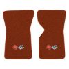 1971 Chevrolet Corvette floor mats with the 1968-72 Corvette Cross Flags logo in Loop 21 Burnt Orange carpet, illustration