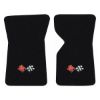 1971 Chevrolet Corvette floor mats with the 1968-72 Corvette Cross Flags logo in Cutpile 801 Black carpet, illustration