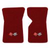 1971 Chevrolet Corvette floor mats with the 1968-72 Corvette Cross Flags logo in Cutpile 4305 Oxblood carpet, illustration