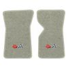 1971 Chevrolet Corvette floor mats with the 1968-72 Corvette Cross Flags logo in Cutpile 7715 Gray carpet, illustration