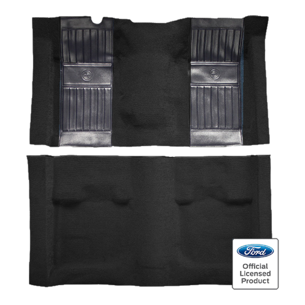1971-1973 Ford Mustang Mach 1 with 2 Dark Blue Running Pony Inserts without Shifter Cut Fastback Nylon Carpet Flooring 601 Black - ACC 601 Black