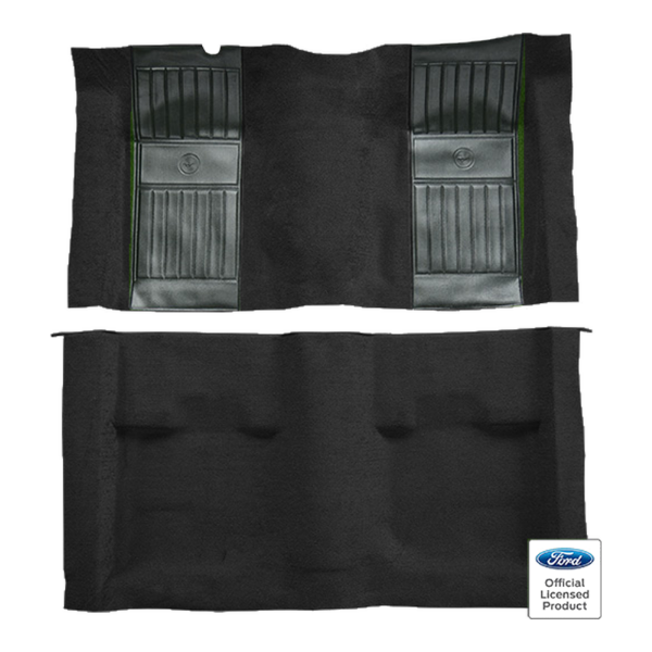1971-1973 Ford Mustang Mach 1 with 2 Green Running Pony Inserts without Shifter Cut Fastback Nylon Carpet Flooring 601 Black - ACC 601 Black