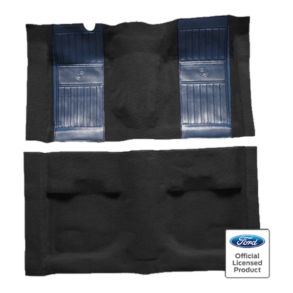 1971-1973 Ford Mustang Mach 1 with 2 Medium Blue Running Pony Inserts without Shifter Cut Fastback Nylon Carpet Flooring 601 Black - ACC 601 Black