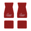1967-1969 Chevrolet Camaro floor mats with the Camaro by Chevrolet Silver Outline logo in Loop 02 Red carpet, illustration