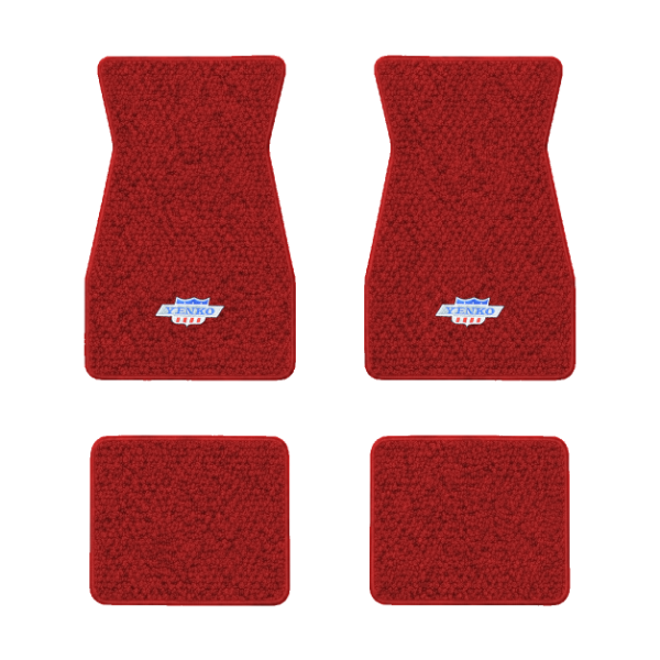 1967-1969 Chevrolet Camaro floor mats with the Yenko Bar and Shield logo in Loop 02 Red carpet, illustration