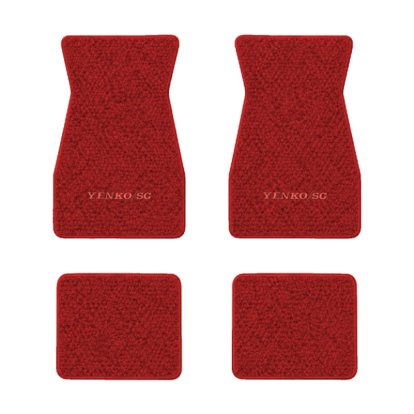 1967-1969 Chevrolet Camaro floor mats with the Yenko / SC logo in Loop 02 Red carpet, illustration