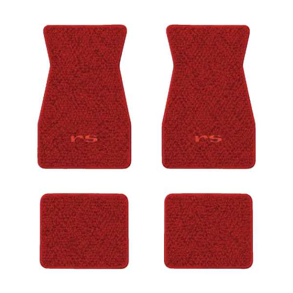 1967-1969 Chevrolet Camaro floor mats with the RS with Black Outline logo in Loop 02 Red carpet, illustration