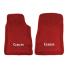1967-1969 Chevrolet Camaro Premium Contour front floor mats with the Camaro Block Letter logo in Loop 02 Red carpet, illustration
