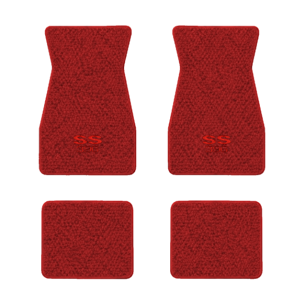 1967-1969 Chevrolet Camaro floor mats with the Large SS 396 logo in Loop 02 Red carpet, illustration
