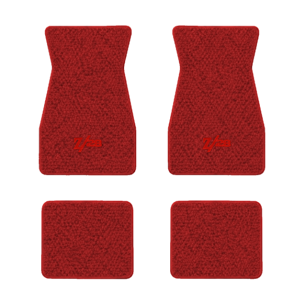 1970-1973 Chevrolet Camaro floor mats with the Z/28 logo in Loop 02 Red carpet, illustration