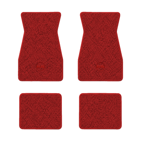 1970-1973 Chevrolet Camaro floor mats with the SS in Outline Circle logo in Loop 02 Red carpet, illustration