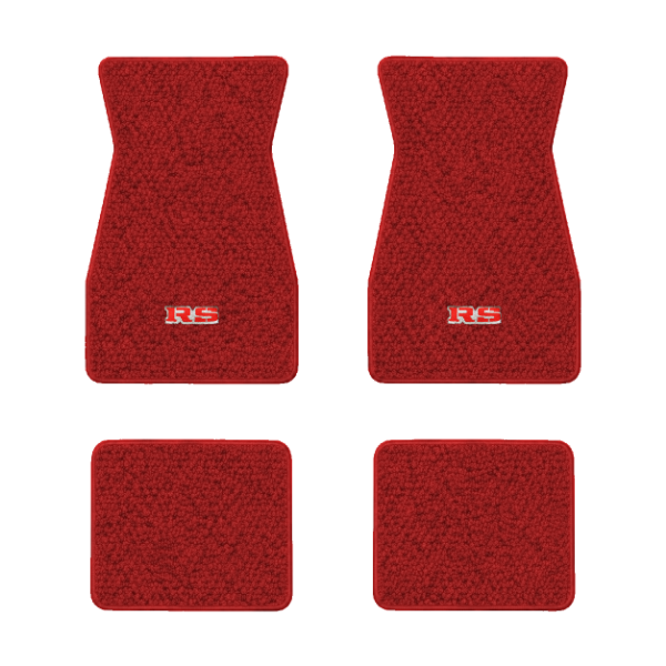 1970-1973 Chevrolet Camaro floor mats with the RS logo in Loop 02 Red carpet, illustration