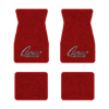 1974-1981 Chevrolet Camaro floor mats with the Camaro by Chevrolet Black Outline logo in Cutpile 8801 Flame Red carpet, illustration