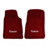 1967-1969 Chevrolet Camaro Premium Contour front floor mats with the Camaro Block Letter logo in Essex 1016A Red carpet, illustration