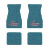 1970-1973 Chevrolet Camaro floor mats with the Camaro by Chevrolet Silver Outline logo in Loop 09 Medium Blue carpet, illustration