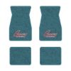 1974-1981 Chevrolet Camaro floor mats with the Camaro by Chevrolet Silver Outline logo in Cutpile 802 Blue carpet, illustration