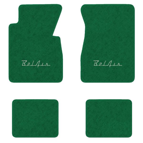 1955-1956 Chevrolet Bel Air floor mats with the Bel Air logo in Daytona 7163 Light Green carpet, illustration