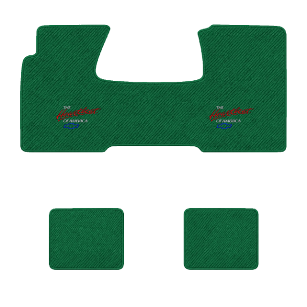 1955-1957 Chevrolet Bel Air floor mats with the Heartbeat of America logo in Daytona 7163 Light Green carpet, illustration
