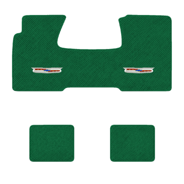 1955-1957 Chevrolet Bel Air floor mats with the Bel Air Crest logo in Daytona 7163 Light Green carpet, illustration