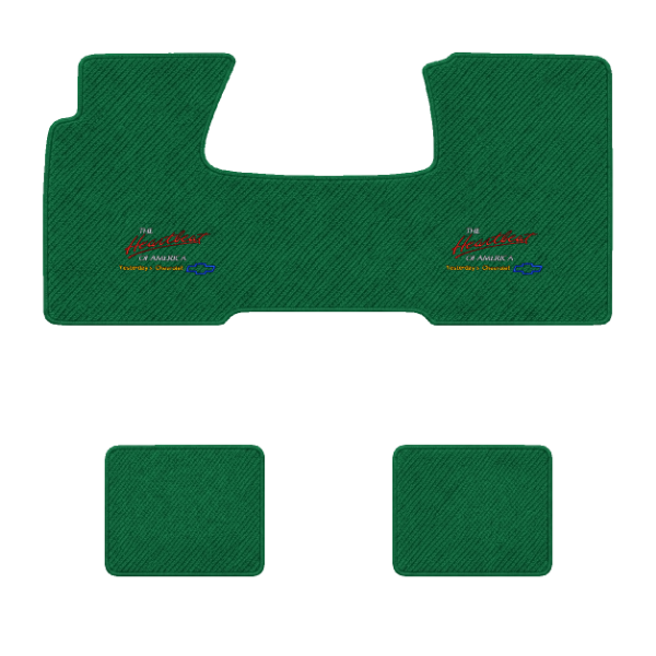 1955-1957 Chevrolet Bel Air floor mats with the Yesterdays Chevrolet logo in Daytona 7163 Light Green carpet, illustration