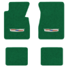 1957 Chevrolet Bel Air floor mats with the Bel Air Crest logo in Daytona 7163 Light Green carpet, illustration