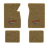 1963-1964 Chevrolet Bel Air floor mats with the Heartbeat of America logo in Essex 1054A Caramel carpet, illustration