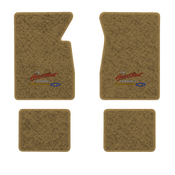 1965-1970 Chevrolet Biscayne floor mats with the Yesterdays Chevrolet logo in Essex 1054A Caramel carpet, illustration