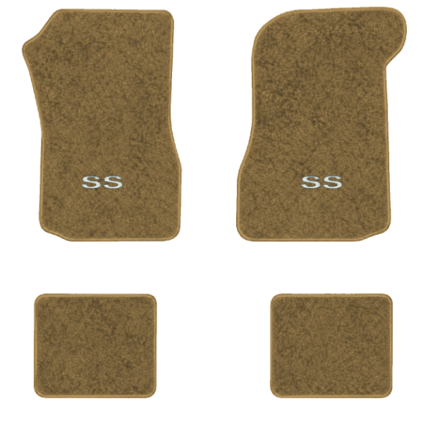 1973 Chevrolet Chevelle floor mats with the SS logo in Essex 1054A Caramel carpet, illustration