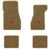 1974-1977 Chevrolet Chevelle Malibu floor mats with the Chevy Bowtie logo in Essex 1054A Caramel carpet, illustration