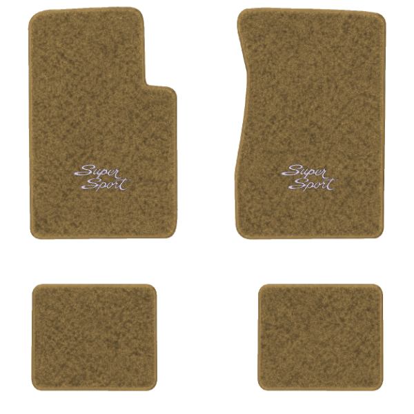 1962-1967 Chevrolet Chevy II floor mats with the Super Sport 2 Lines in Script Letters logo in Essex 1054A Caramel carpet, illustration
