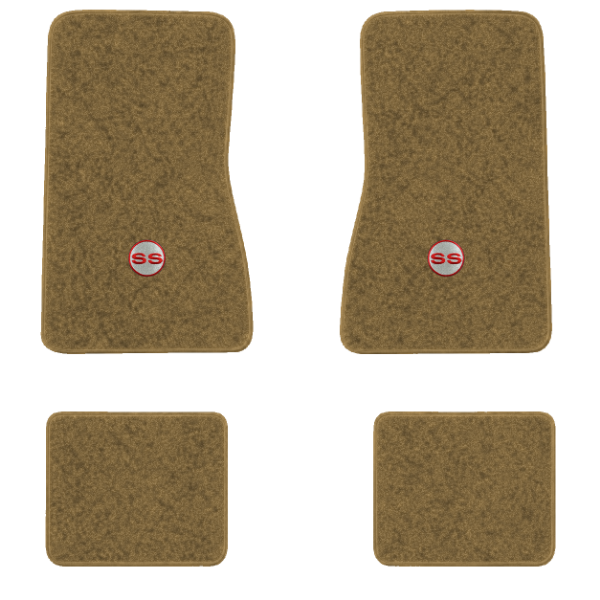 1968 Chevrolet Chevy II Nova floor mats with the SS in Filled Circle logo in Essex 1054A Caramel carpet, illustration