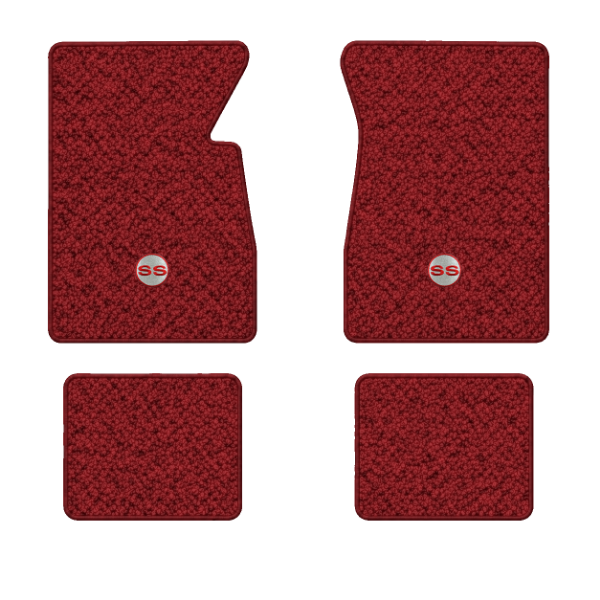 1961-1962 Chevrolet Impala floor mats with the SS in Filled Circle logo in Tuxedo C-3 Red carpet, illustration