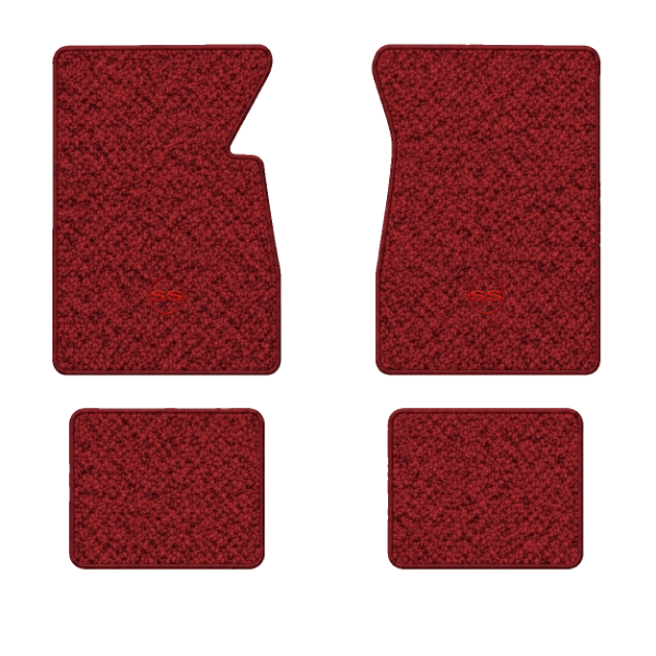 1961-1962 Chevrolet Impala floor mats with the SS in Outline Circle logo in Tuxedo C-3 Red carpet, illustration