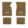 1965-1970 Chevrolet Impala floor mats with the Impala Deer with Flags (Small) logo in Essex 1054A Caramel carpet, illustration