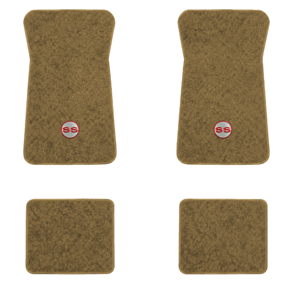 1971-1973 Chevrolet Impala floor mats with the SS in Filled Circle logo in Essex 1054A Caramel carpet, illustration