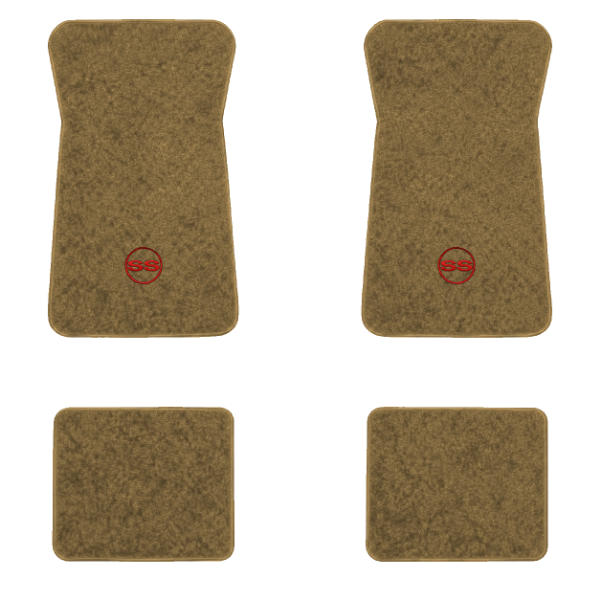 1971-1973 Chevrolet Impala floor mats with the SS in Outline Circle logo in Essex 1054A Caramel carpet, illustration