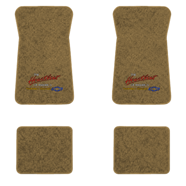 1971-1973 Chevrolet Impala floor mats with the Yesterdays Chevrolet logo in Essex 1054A Caramel carpet, illustration