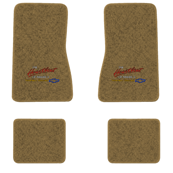 1969-1973 Chevrolet Nova floor mats with the Yesterdays Chevrolet logo in Essex 1054A Caramel carpet, illustration
