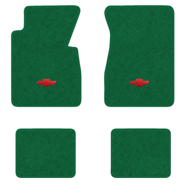 1955-1956 Chevrolet One-Fifty Series floor mats with the Chevy Bowtie logo in Daytona 7163 Light Green carpet, illustration