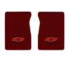 1987 Chevrolet R10 front floor mats with the Chevy Truck with Bolts logo in Essex 1016A Red carpet, illustration