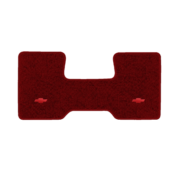 1987 Chevrolet R20 2WD Automatic/3-Speed Low Tunnel one-piece front floor mat with the Chevy Bowtie logo in Essex 1016A Red carpet, illustration