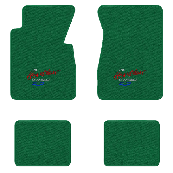 1955-1956 Chevrolet Two-Ten Series floor mats with the Heartbeat of America logo in Daytona 7163 Light Green carpet, illustration