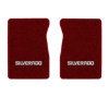 1987 Chevrolet V20 front floor mats with the Silverado logo in Essex 1016A Red carpet, illustration