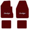 1974-1975 Dodge Charger 2-Door 4-Speed floor mats with the Dodge logo in Essex 1016A Red carpet, illustration