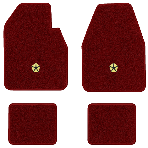 1974-1978 Dodge Charger Automatic floor mats with the Chrysler Pentastar logo in Essex 1016A Red carpet, illustration