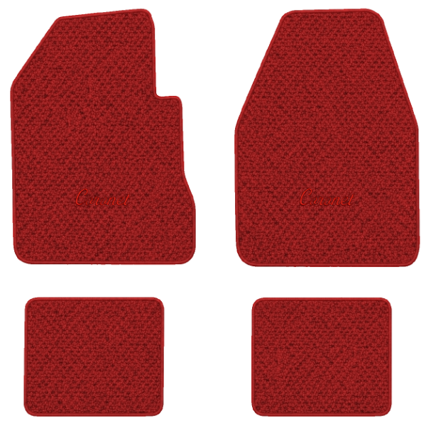 1966-1970 Dodge Coronet 4-Speed floor mats with the Coronet logo in Loop 02 Red carpet, illustration